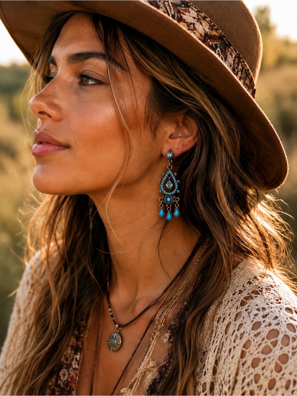 Boho Turquoise Teardrop Chandelier Earrings - Blue